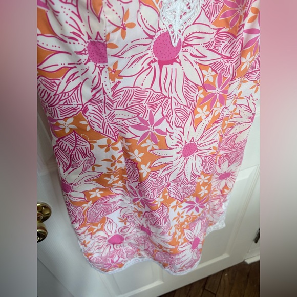 Vintage Lilly Pulitzer Dress 4 Pink Orange Floral Lace Shift Mini Preppy Resort - Picture 8 of 10